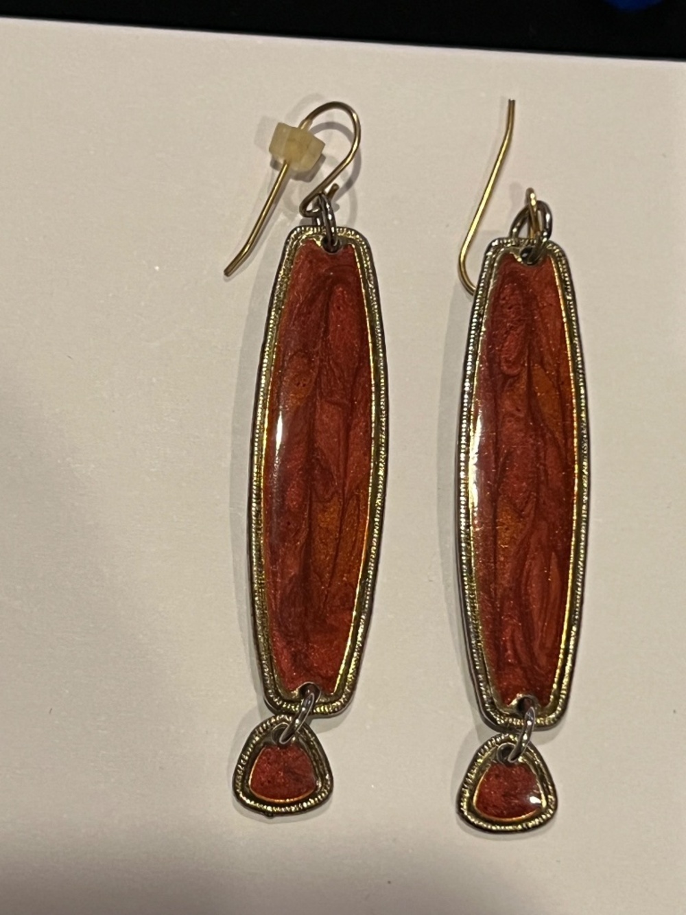 Vintage Edgar Berebi Art Deco Red Enamel Gold Plated Dangle Earrings Hallmarked - Picture 5 of 7